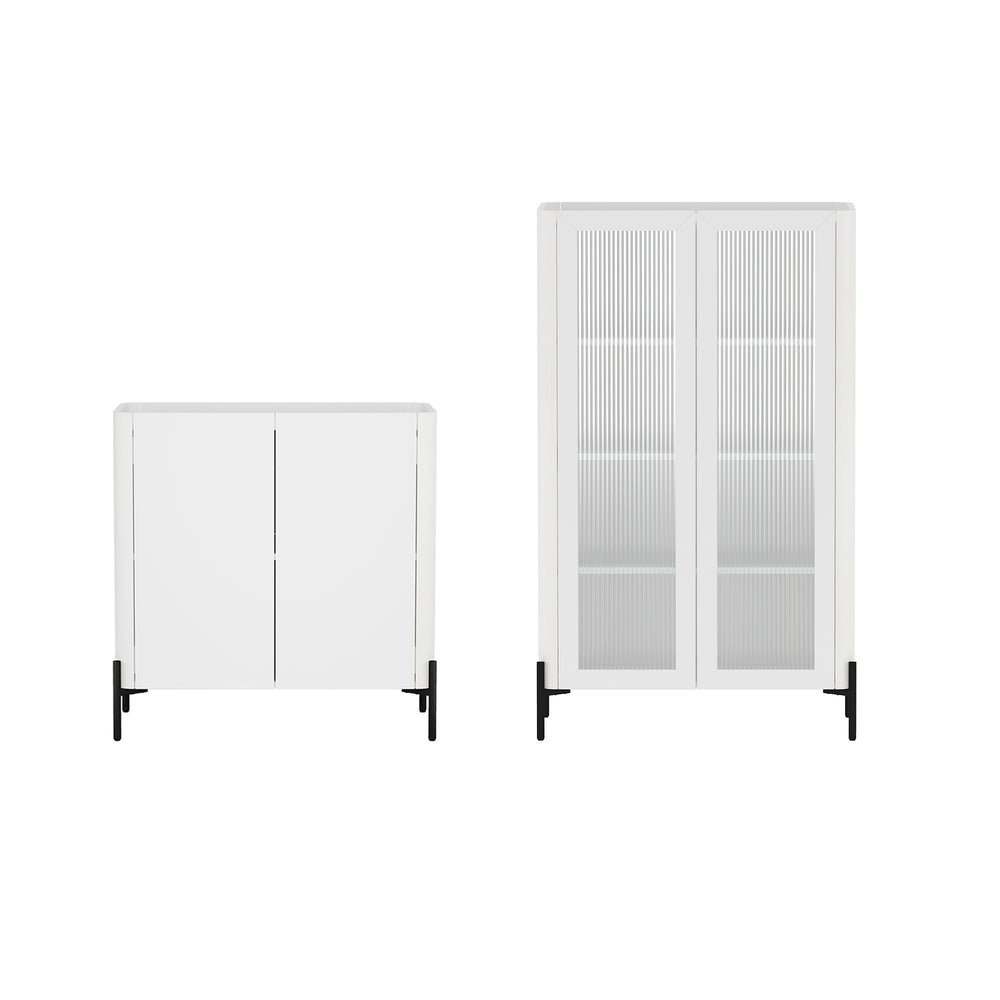 Manhattan Comfort 2-piece Abbey Accent Cabinet & Bookcase Set - Elegant Storage With Adjustable Shelves For Any Space White Mdp 2-afbc042-wh