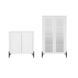 Manhattan Comfort 2-piece Abbey Accent Cabinet & Bookcase Set - Elegant Storage With Adjustable Shelves For Any Space White Mdp 2-afbc042-wh