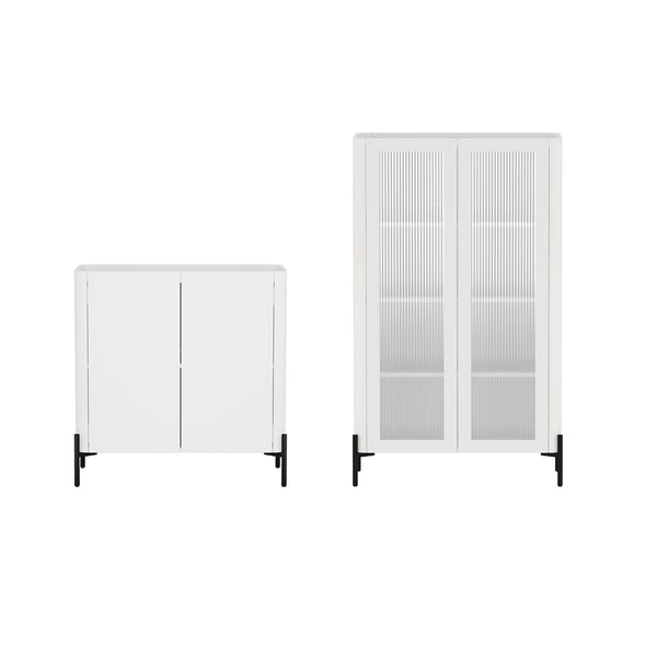 Manhattan Comfort 2-piece Abbey Accent Cabinet & Bookcase Set - Elegant Storage With Adjustable Shelves For Any Space White Mdp 2-afbc042-wh