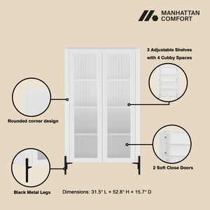 Manhattan Comfort 2-piece Abbey Accent Cabinet & Bookcase Set - Elegant Storage With Adjustable Shelves For Any Space White Mdp 2-afbc042-wh