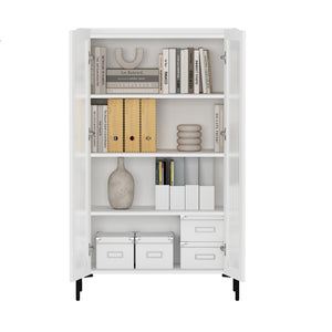Manhattan Comfort 2-piece Abbey Accent Cabinet & Bookcase Set - Elegant Storage With Adjustable Shelves For Any Space White Mdp 2-afbc042-wh