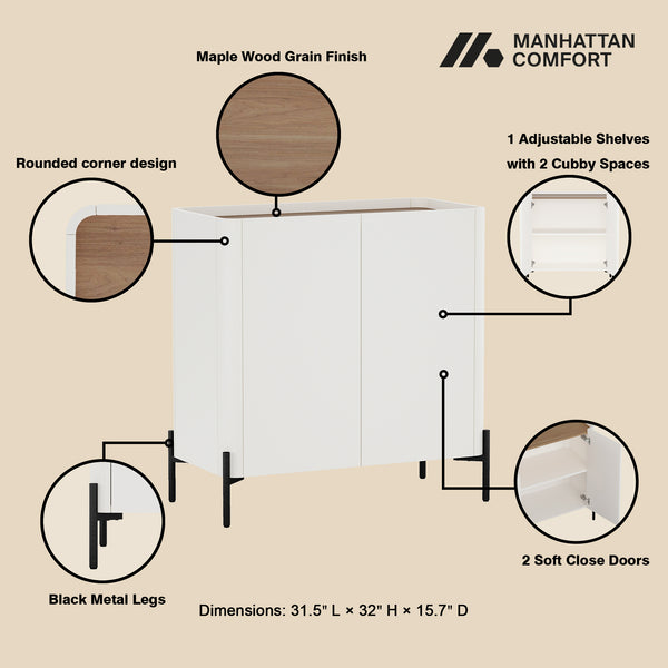 Manhattan Comfort 2-piece Abbey Accent Cabinet And Sideboard - Elegant Design With 6 Adjustable Shelves For Stylish Storage Maple And Off White Mdp 2-afsb046-ow