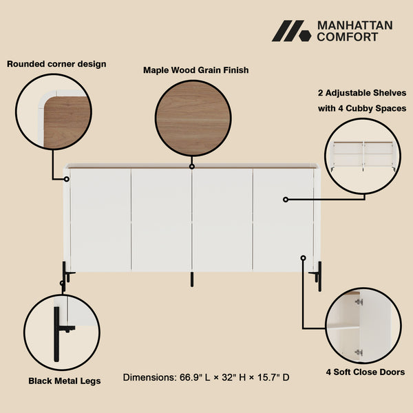 Manhattan Comfort 2-piece Abbey Accent Cabinet And Sideboard - Elegant Design With 6 Adjustable Shelves For Stylish Storage Maple And Off White Mdp 2-afsb046-ow