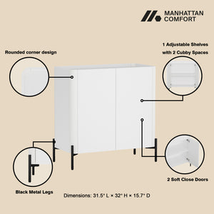 Manhattan Comfort 2-piece Abbey Accent Cabinet And Sideboard - Elegant Design With 6 Adjustable Shelves For Stylish Storage White Mdp 2-afsb046-wh