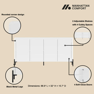 Manhattan Comfort 2-piece Abbey Accent Cabinet And Sideboard - Elegant Design With 6 Adjustable Shelves For Stylish Storage White Mdp 2-afsb046-wh