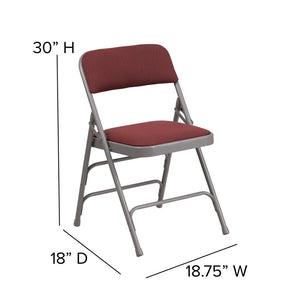 English Elm 2 Pack HERCULES Series Durable Curved Metal Folding Chairs with Comfortable Padded Seats for Events Burgundy Fabric/Grey Frame 2-AW-MC309AF-BG-GG