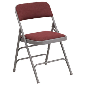 English Elm 2 Pack HERCULES Series Durable Curved Metal Folding Chairs with Comfortable Padded Seats for Events Burgundy Fabric/Grey Frame 2-AW-MC309AF-BG-GG