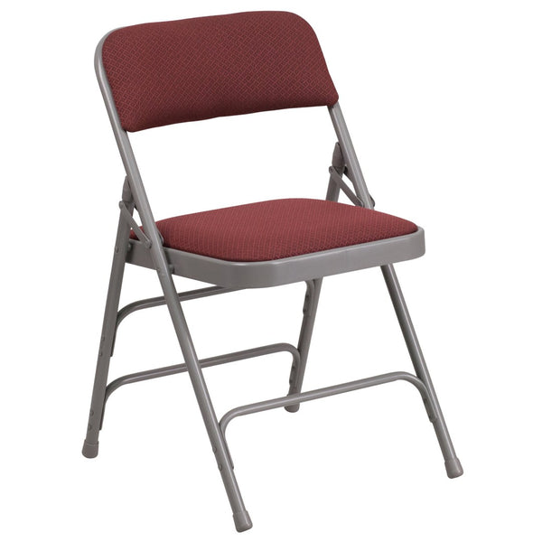 English Elm 2 Pack HERCULES Series Durable Curved Metal Folding Chairs with Comfortable Padded Seats for Events Burgundy Fabric/Grey Frame 2-AW-MC309AF-BG-GG
