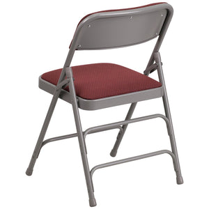 English Elm 2 Pack HERCULES Series Durable Curved Metal Folding Chairs with Comfortable Padded Seats for Events Burgundy Fabric/Grey Frame 2-AW-MC309AF-BG-GG