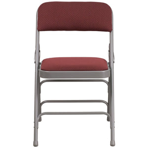 English Elm 2 Pack HERCULES Series Durable Curved Metal Folding Chairs with Comfortable Padded Seats for Events Burgundy Fabric/Grey Frame 2-AW-MC309AF-BG-GG