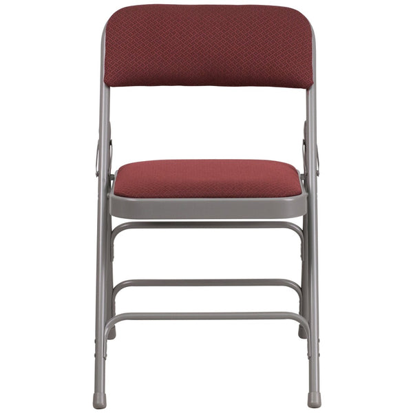 English Elm 2 Pack HERCULES Series Durable Curved Metal Folding Chairs with Comfortable Padded Seats for Events Burgundy Fabric/Grey Frame 2-AW-MC309AF-BG-GG
