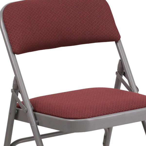 English Elm 2 Pack HERCULES Series Durable Curved Metal Folding Chairs with Comfortable Padded Seats for Events Burgundy Fabric/Grey Frame 2-AW-MC309AF-BG-GG