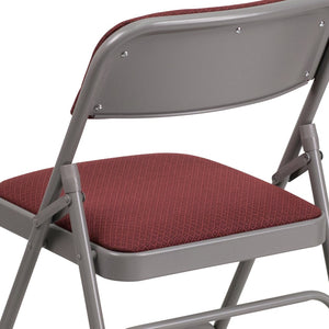 English Elm 2 Pack HERCULES Series Durable Curved Metal Folding Chairs with Comfortable Padded Seats for Events Burgundy Fabric/Grey Frame 2-AW-MC309AF-BG-GG