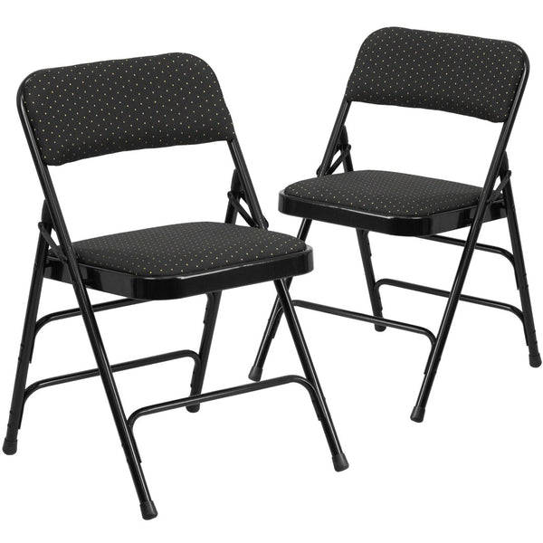 English Elm 2 Pack HERCULES Series Durable Curved Metal Folding Chairs with Comfortable Padded Seats for Events Black Patterned 2-AW-MC309AF-BLK-GG