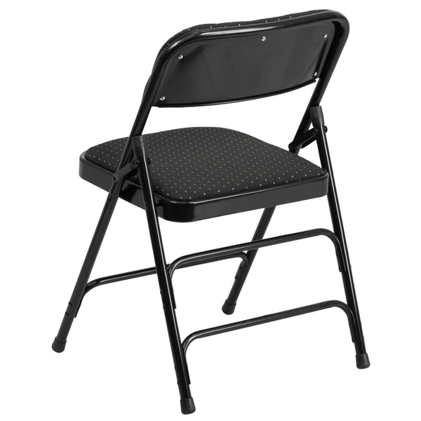 English Elm 2 Pack HERCULES Series Durable Curved Metal Folding Chairs with Comfortable Padded Seats for Events Black Patterned 2-AW-MC309AF-BLK-GG