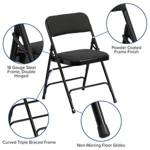 English Elm 2 Pack HERCULES Series Durable Curved Metal Folding Chairs with Comfortable Padded Seats for Events Black Patterned 2-AW-MC309AF-BLK-GG