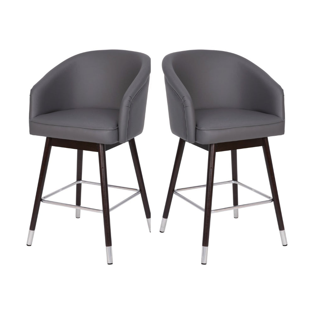 English Elm Margo 26" Modern Counter Stool Set of 2 - Comfortable Beechwood Legs with Gray LeatherSoft Upholstery 2-AY-1928-26-GY-GG