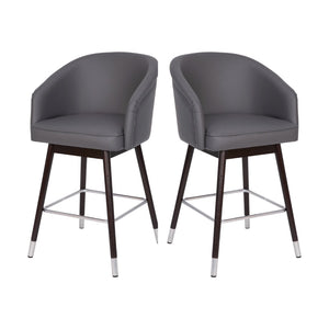 English Elm Margo 26" Modern Counter Stool Set of 2 - Comfortable Beechwood Legs with Gray LeatherSoft Upholstery 2-AY-1928-26-GY-GG