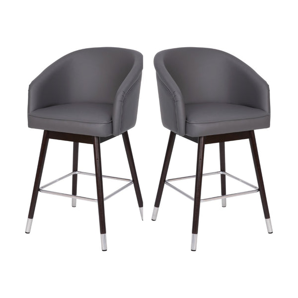 English Elm Margo 26" Modern Counter Stool Set of 2 - Comfortable Beechwood Legs with Gray LeatherSoft Upholstery 2-AY-1928-26-GY-GG