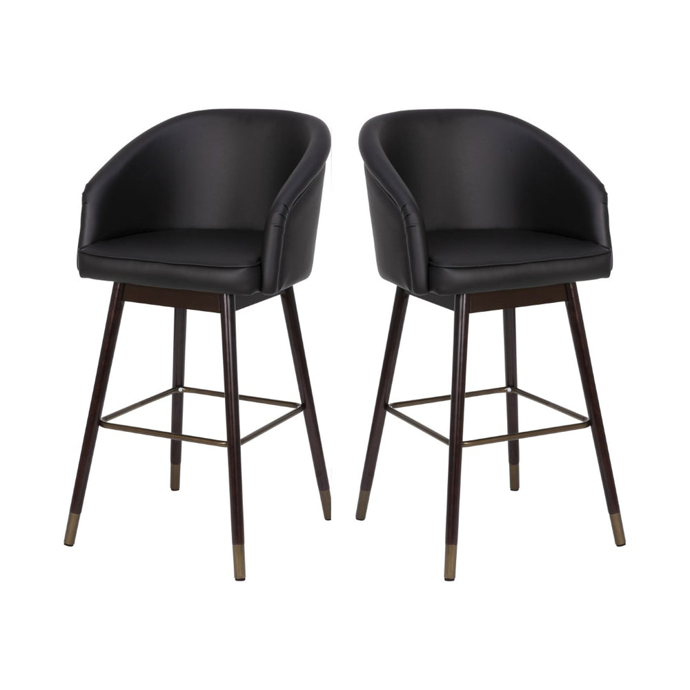 English Elm Margo 30" Modern Mid-Back Barstools Set of 2 - Stylish Walnut Finish & Black LeatherSoft Comfort 2-AY-1928-30-BK-GG