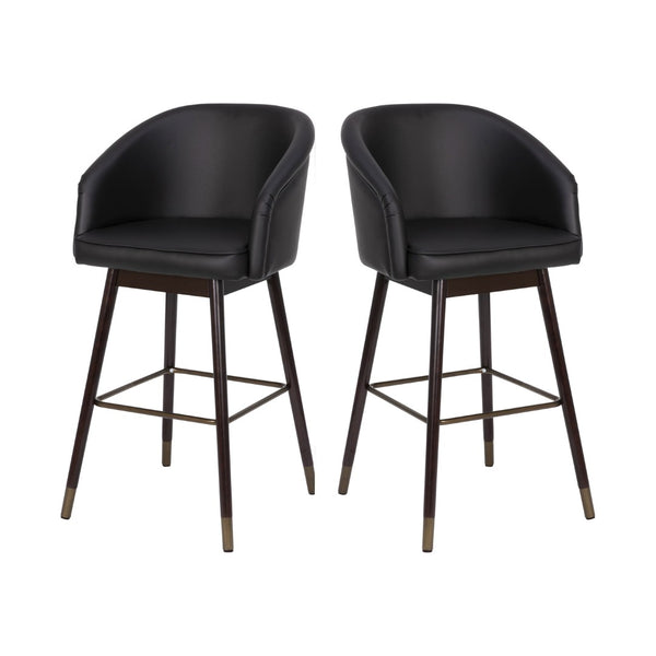 English Elm Margo 30" Modern Mid-Back Barstools Set of 2 - Stylish Walnut Finish & Black LeatherSoft Comfort 2-AY-1928-30-BK-GG