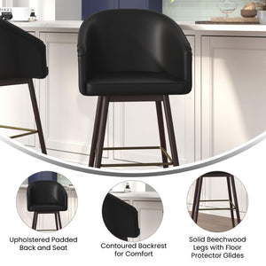 English Elm Margo 30" Modern Mid-Back Barstools Set of 2 - Stylish Walnut Finish & Black LeatherSoft Comfort 2-AY-1928-30-BK-GG