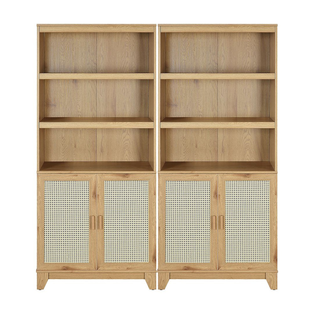 Manhattan Comfort Sheridan Mid-Century Modern Bookcase Cabinet - Set of 2 Nature 2-BC-6GLF-NA