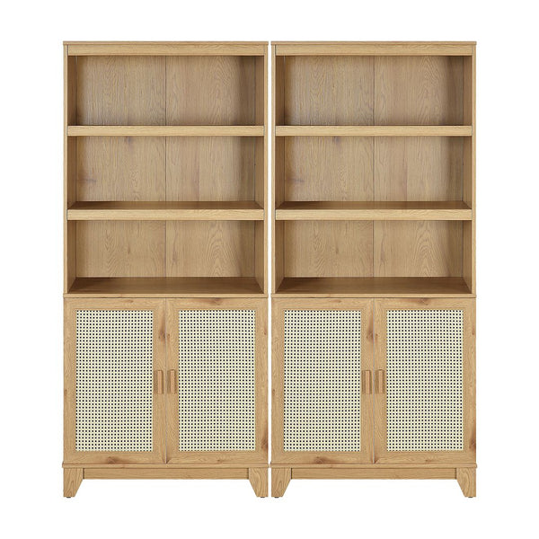 Manhattan Comfort Sheridan Mid-Century Modern Bookcase Cabinet - Set of 2 Nature 2-BC-6GLF-NA