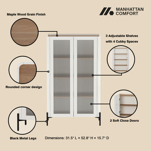 Manhattan Comfort Abbey Décor Cabinet – Elegant Storage Solution With 8 Adjustable Shelves For Timeless Home Style Maple And Off White Mdp 2-bc002-ow