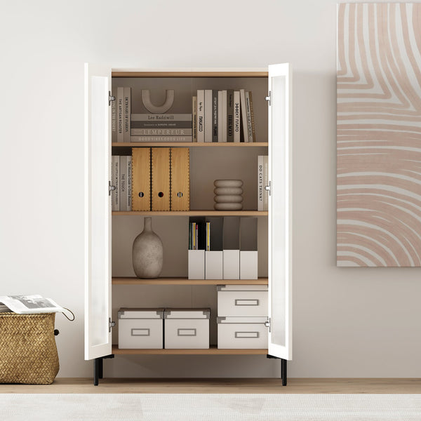 Manhattan Comfort Abbey Décor Cabinet – Elegant Storage Solution With 8 Adjustable Shelves For Timeless Home Style Maple And Off White Mdp 2-bc002-ow