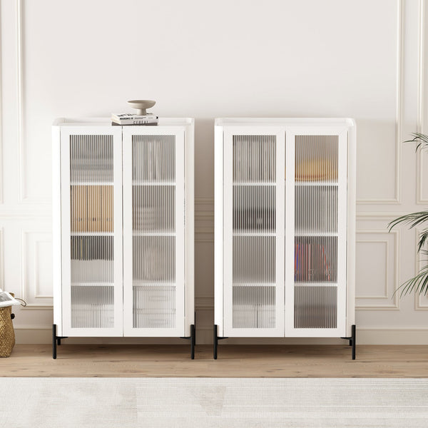 Manhattan Comfort Abbey Décor Cabinet – Elegant Storage Solution With 8 Adjustable Shelves For Timeless Home Style White Mdp 2-bc002-wh