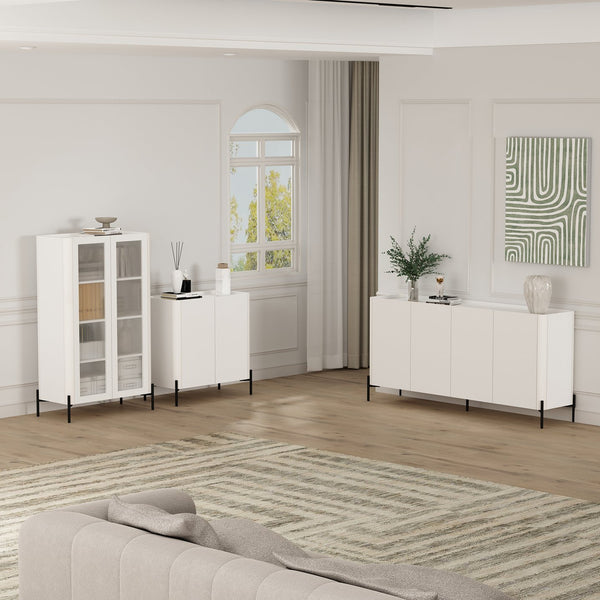 Manhattan Comfort Abbey Décor Cabinet – Elegant Storage Solution With 8 Adjustable Shelves For Timeless Home Style White Mdp 2-bc002-wh
