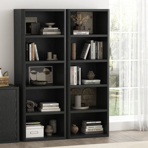 Manhattan Comfort Rivington Modern Open Bookcase Set Of 2 - Stylish 5-shelf Storage Solution For Every Room Black Mdp 2-bc003-bk