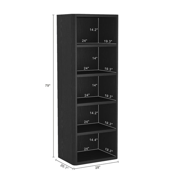 Manhattan Comfort Rivington Modern Open Bookcase Set Of 2 - Stylish 5-shelf Storage Solution For Every Room Black Mdp 2-bc003-bk