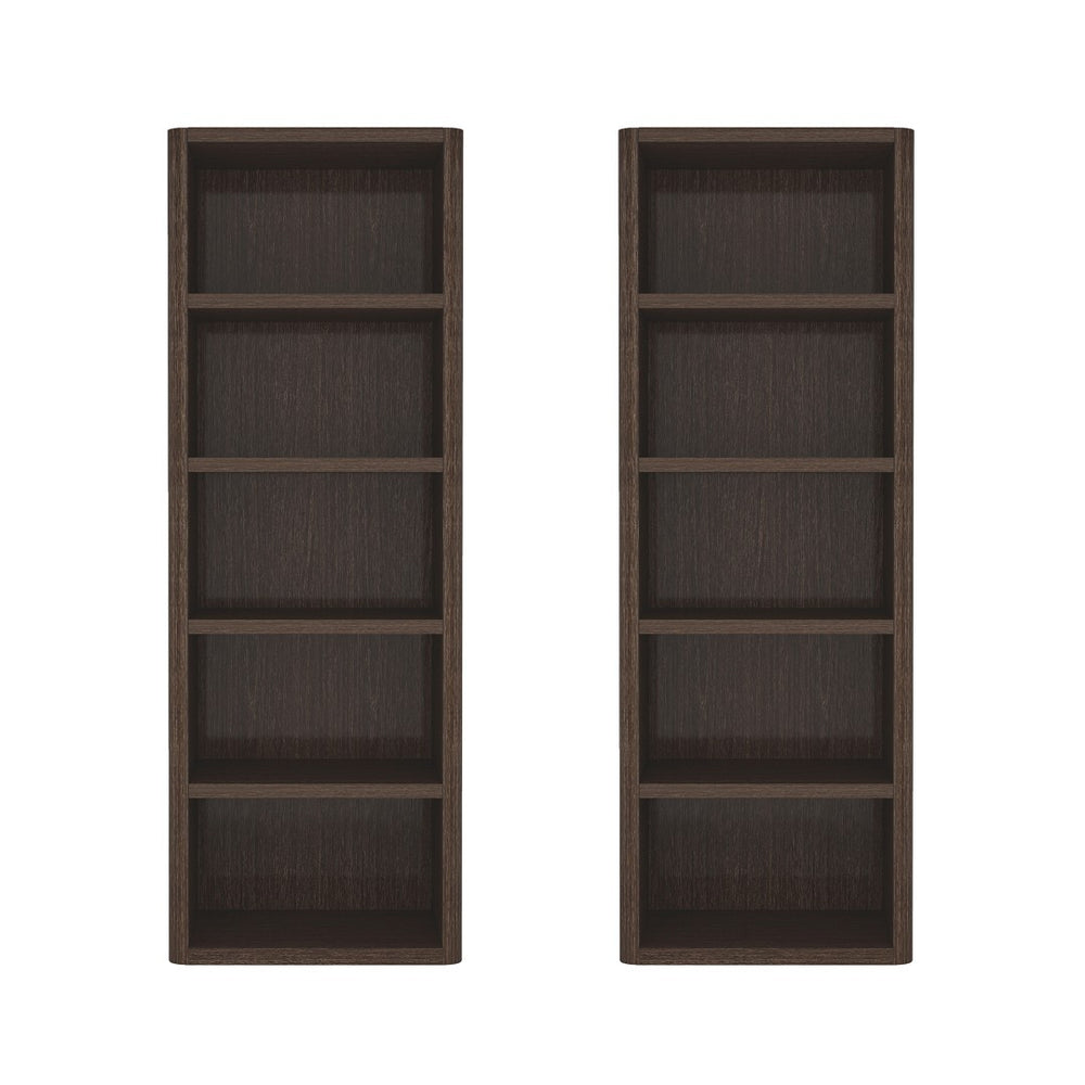 Manhattan Comfort Rivington Modern Open Bookcase Set Of 2 - Stylish 5-shelf Storage Solution For Every Room Dark Walnut Mdp 2-bc003-br