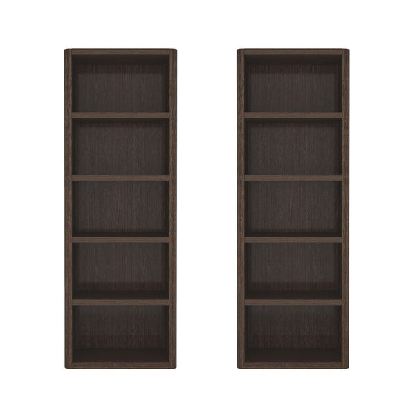 Manhattan Comfort Rivington Modern Open Bookcase Set Of 2 - Stylish 5-shelf Storage Solution For Every Room Dark Walnut Mdp 2-bc003-br