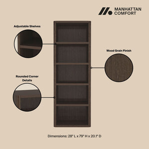 Manhattan Comfort Rivington Modern Open Bookcase Set Of 2 - Stylish 5-shelf Storage Solution For Every Room Dark Walnut Mdp 2-bc003-br