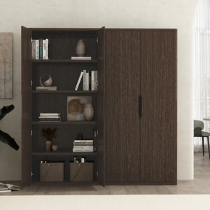 Manhattan Comfort Rivington Modern Bookcase Cabinet - Stylish 5-shelf Storage Solution For Elegant Home Interiors Walnut Mdp 2-bc004-br