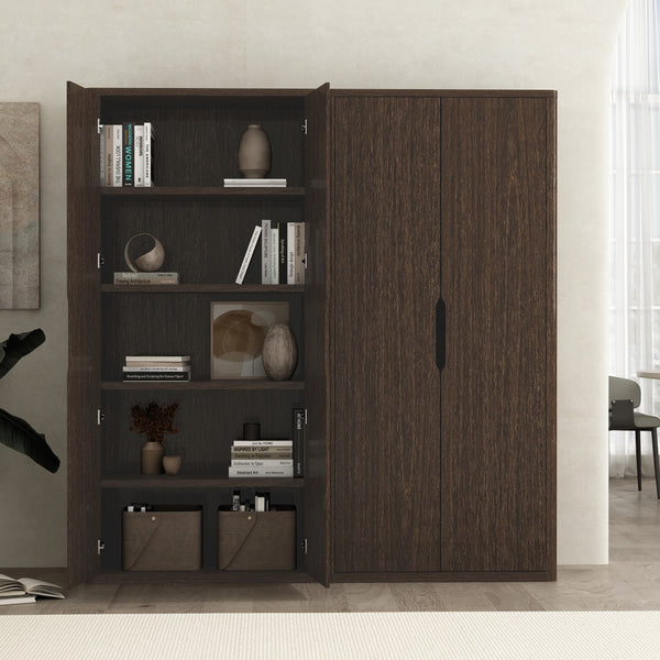Manhattan Comfort Rivington Modern Bookcase Cabinet - Stylish 5-shelf Storage Solution For Elegant Home Interiors Walnut Mdp 2-bc004-br