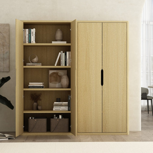Manhattan Comfort Rivington Modern Bookcase Cabinet - Stylish 5-shelf Storage Solution For Elegant Home Interiors Natural Oak Mdp 2-bc004-na