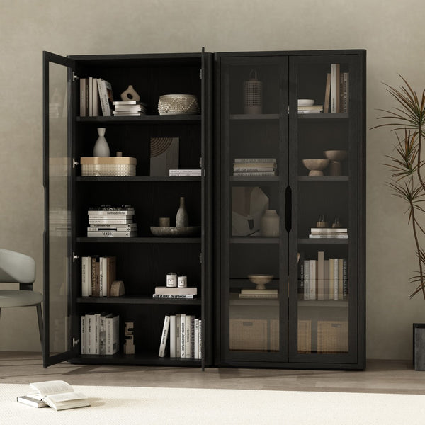 Manhattan Comfort Rivington Modern Bookcase Cabinet - Stylish 5-shelf Storage Solution For Elegant Home Interiors Black Mdp 2-bc005-bk