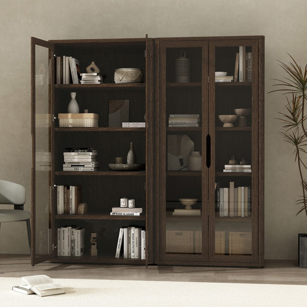 Manhattan Comfort Rivington Modern Bookcase Cabinet - Stylish 5-shelf Storage Solution For Elegant Home Interiors Walnut Mdp 2-bc005-br