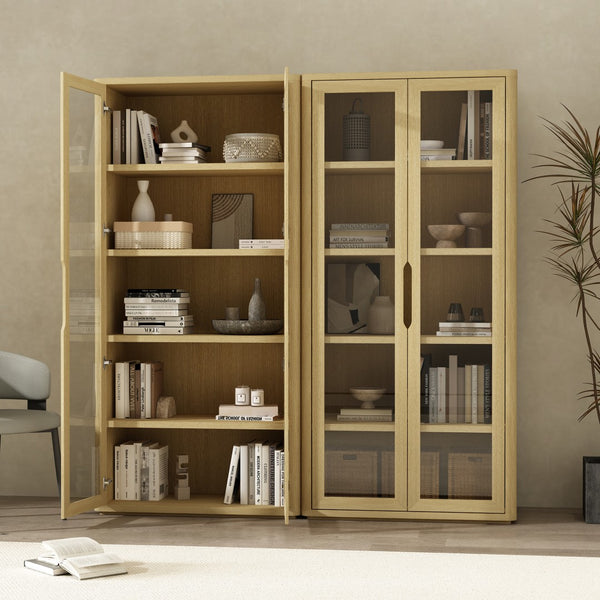 Manhattan Comfort Rivington Modern Bookcase Cabinet - Stylish 5-shelf Storage Solution For Elegant Home Interiors Natural Oak Mdp 2-bc005-na