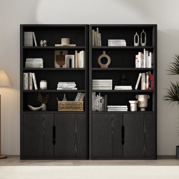 Manhattan Comfort Rivington Modern Bookcase Cabinet - Stylish 5-shelf Storage Solution For Elegant Home Interiors Black Mdp 2-bc006-bk