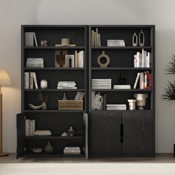 Manhattan Comfort Rivington Modern Bookcase Cabinet - Stylish 5-shelf Storage Solution For Elegant Home Interiors Black Mdp 2-bc006-bk
