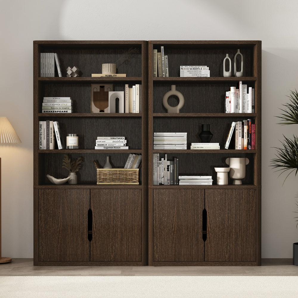 Manhattan Comfort Rivington Modern Bookcase Cabinet - Stylish 5-shelf Storage Solution For Elegant Home Interiors Walnut Mdp 2-bc006-br