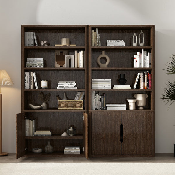 Manhattan Comfort Rivington Modern Bookcase Cabinet - Stylish 5-shelf Storage Solution For Elegant Home Interiors Walnut Mdp 2-bc006-br