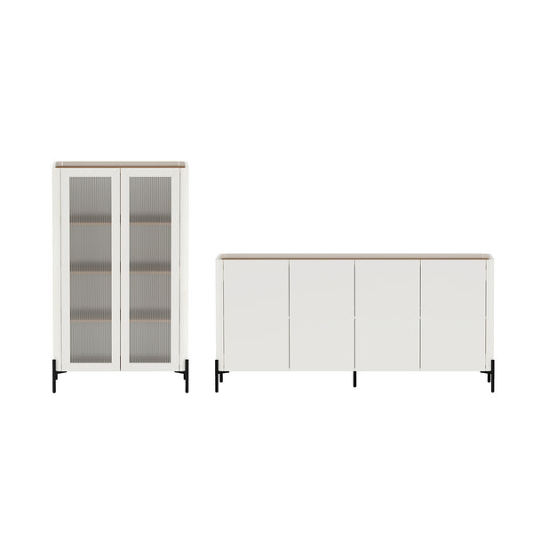 Manhattan Comfort 2-piece Abbey Bookcase And Sideboard Set - Elegant Storage Solution With Adjustable Shelves Maple And Off White Mdp 2-bcsb026-ow