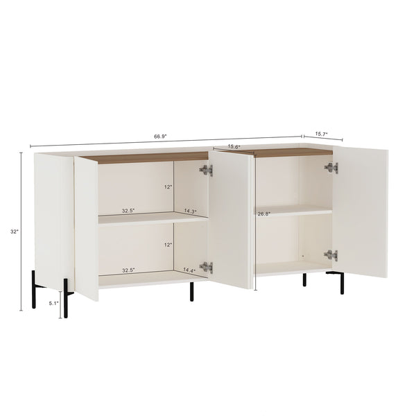 Manhattan Comfort 2-piece Abbey Bookcase And Sideboard Set - Elegant Storage Solution With Adjustable Shelves Maple And Off White Mdp 2-bcsb026-ow