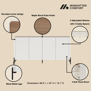 Manhattan Comfort 2-piece Abbey Bookcase And Sideboard Set - Elegant Storage Solution With Adjustable Shelves Maple And Off White Mdp 2-bcsb026-ow